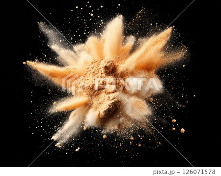 vibrant explosion of multicolored powders and spices creates stunning visual impact, showcasing beauty of culinary ingredients 126071578