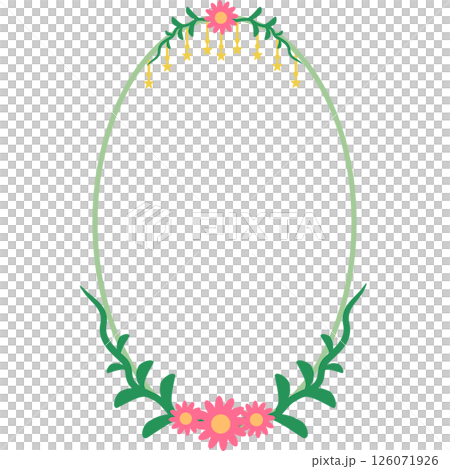 oval frame decorated with flower and leaves oval frame decorated with flower and leaves 126071926