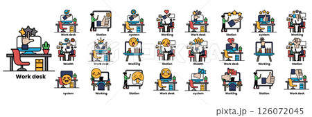 A series of cartoon images of people working at a desk 126072045