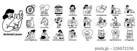 A woman is holding a cat in line drawing style 126072156