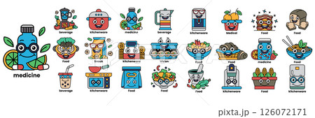 A cartoon character with a bottle of medicine on his head A cartoon character with a bottle of medicine on his head 126072171