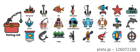A collection of fishing and boating icons 126072186