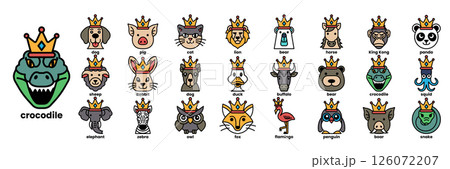 A collection of animal faces with crowns on them 126072207