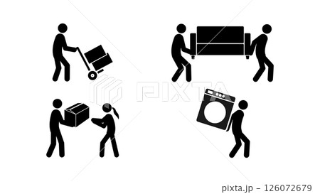 Set of stick figures, professional movers and parcel delivery, vector illustration. Set of stick figures, professional movers and parcel delivery, vector illustration. 126072679