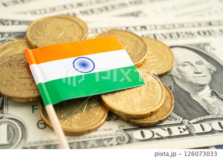 India flag on coins money, finance and accounting, banking. 126073033