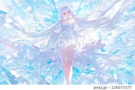 躍動感あふれる白髪の美少女キャラクター・アニメスタイルのファンタジーイラスト 126073377