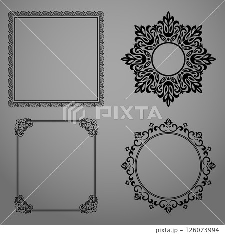 Set of decorative frames Elegant vector element for design in Eastern style, place for text. Floral black and gray borders. Lace illustration for invitations and greeting cards 126073994