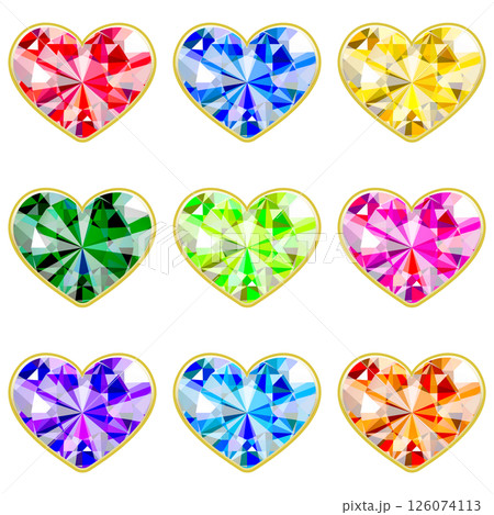 キラキラ輝くラグジュアリーな宝石セット 装飾 素材 ハート カラフル 126074113