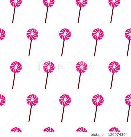 Easter seamless pattern with swirl lollipop in spring style. Repeating pink lollipop isolated on white. Concept decorative Easter background with sweet seasonal lollipop for happy spring design. Wrap 126074394