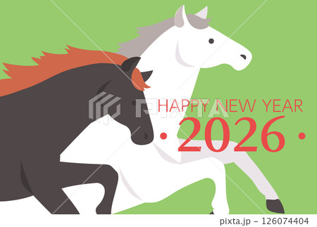 二頭の馬のシンプルな年賀状デザイン 2026年 二頭の馬のシンプルな年賀状デザイン 2026年 126074404