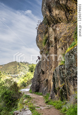 Walking along the Barca da Amieira walkways in Amieira do Tejo, Portugal. 126074601