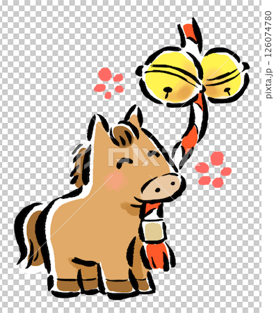 The horse, the zodiac sign of the year, is used to ring bells at shrines during the New Year and to pray. The horse, the zodiac sign of the year, is used to ring bells at shrines during the New Year and to pray. 126074780
