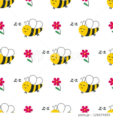 Cute bees and bright flowers seamless background Cute bees and bright flowers seamless background 126074893