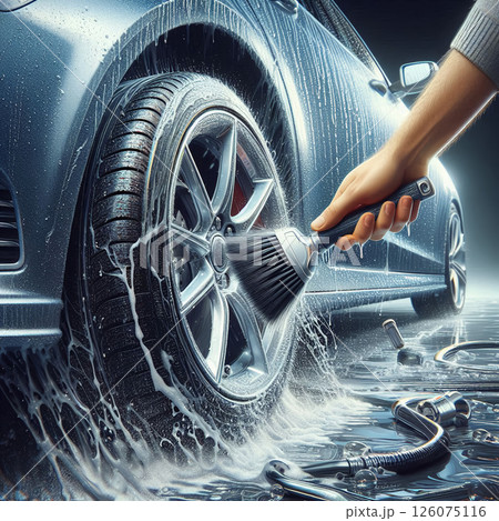タイヤ周りを丁寧に洗うカーケア 126075116