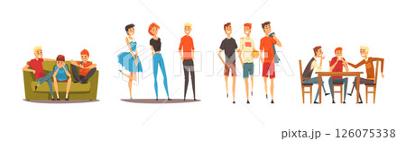 Happy Friend Character Gathering Together and Chatting Vector Set Happy Friend Character Gathering Together and Chatting Vector Set 126075338