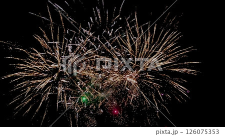 close-up. Fireworks on the dark sky background. Colorful fireworks. Fireworks for events, New Year's Eve celebrations, anniversaries, or more likely. Fireworks in the dark sky 126075353