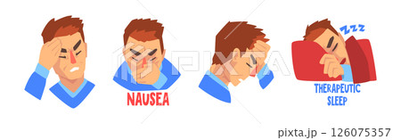 Severe Headache with Man Suffer from Strong Pain in Head Vector Set Severe Headache with Man Suffer from Strong Pain in Head Vector Set 126075357