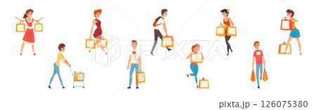 People Character Shopping and Making Purchase Vector Set 126075380
