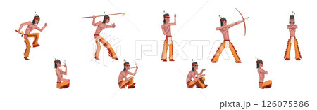 Native American Man Indian In Traditional Clothing with Feather Vector Set Native American Man Indian In Traditional Clothing with Feather Vector Set 126075386