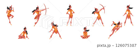 Native American Woman Indian In Traditional Clothing with Feather Vector Set Native American Woman Indian In Traditional Clothing with Feather Vector Set 126075387