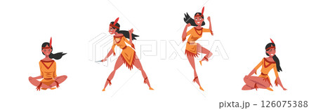 Native American Woman Indian In Traditional Clothing with Feather Vector Set Native American Woman Indian In Traditional Clothing with Feather Vector Set 126075388