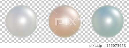 3色のパールの3DCGイラストセット 一粒の真珠のビーズ 126075428