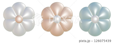 6枚の花びらのフラワーのセット パールの質感の花の3DCGイラスト 126075439