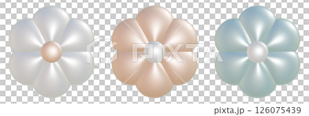 6枚の花びらのフラワーのセット パールの質感の花の3DCGイラスト 126075439