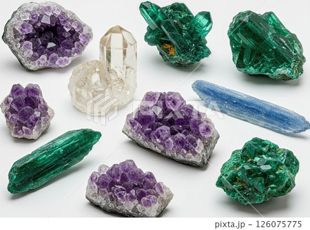 Stunning Crystal Quartz Cluster with Vibrant Green and Pink Formations 126075775