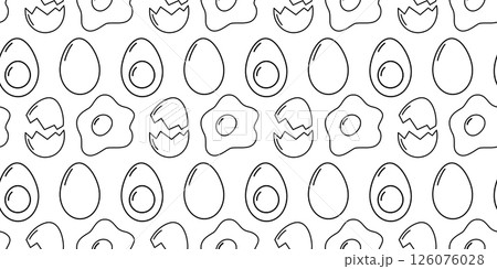 Outline hand drawn hard boiled eggs and fried eggs Seamless Pattern Minimalistic Healthy Eating fond 126076028