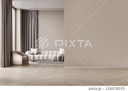 Empty wall mockup in modern living room, 3d render 126076035
