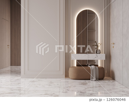Classic entrance in modern hotel room, 3d rendering Classic entrance in modern hotel room, 3d rendering 126076046