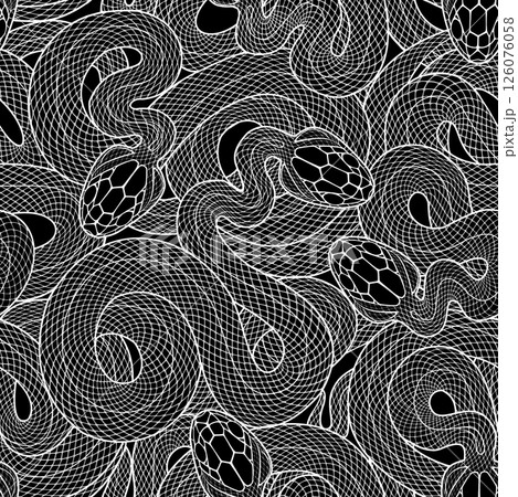 Seamless graphic wallpaper with snakes. Endless linear ornament with reptiles. 126076058