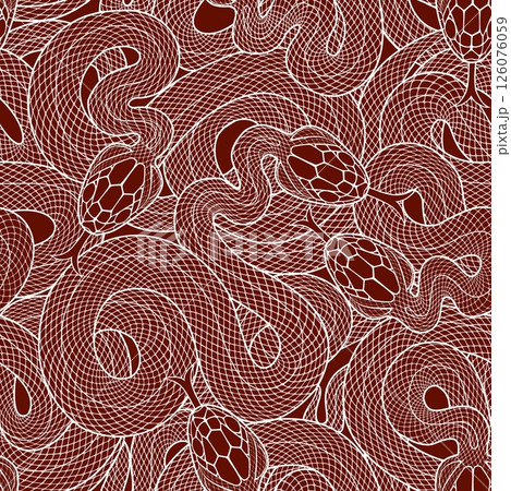 Seamless graphic wallpaper with snakes. Endless linear ornament with reptiles. Seamless graphic wallpaper with snakes. Endless linear ornament with reptiles. 126076059