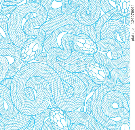 Seamless graphic wallpaper with snakes. Endless linear ornament with reptiles. 126076064