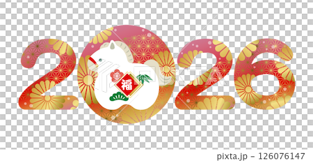 年賀素材2026年　午年の和柄ロゴ 126076147