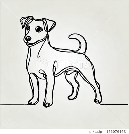 一筆書きで表現された立ち姿の犬のシンプル線画 126076168