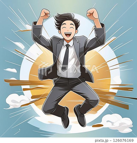 スーツ姿の男性が勢いよくジャンプして喜ぶ瞬間 126076169