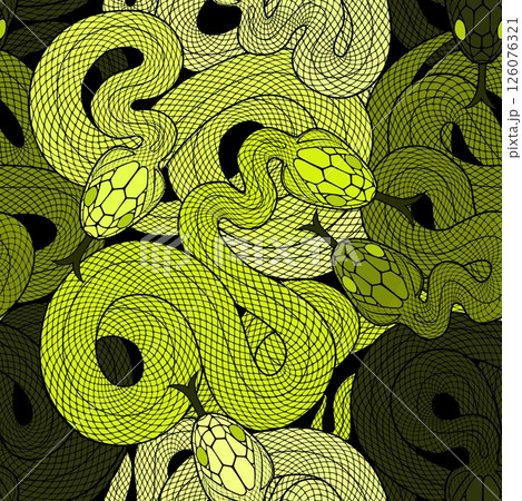 Seamless graphic wallpaper with snakes. Endless linear ornament with reptiles. 126076321