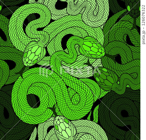 Seamless graphic wallpaper with snakes. Endless linear ornament with reptiles. 126076322
