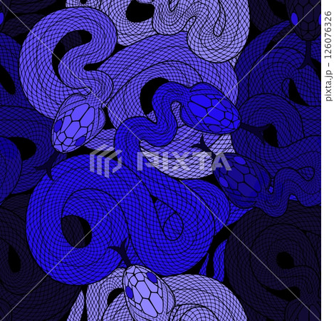Seamless graphic wallpaper with snakes. Endless linear ornament with reptiles. Seamless graphic wallpaper with snakes. Endless linear ornament with reptiles. 126076326