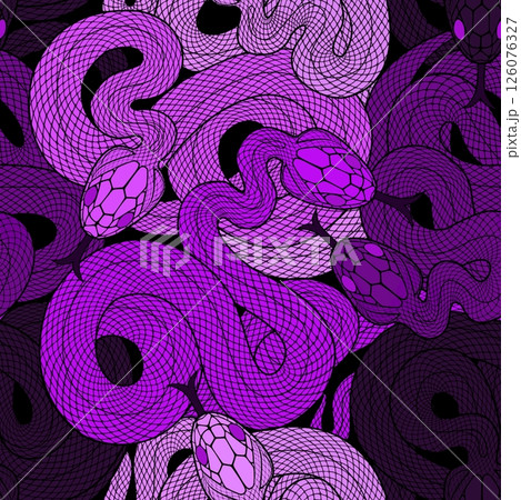 Seamless graphic wallpaper with snakes. Endless linear ornament with reptiles. Seamless graphic wallpaper with snakes. Endless linear ornament with reptiles. 126076327