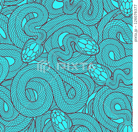 Seamless graphic wallpaper with snakes. Endless linear ornament with reptiles. 126076377