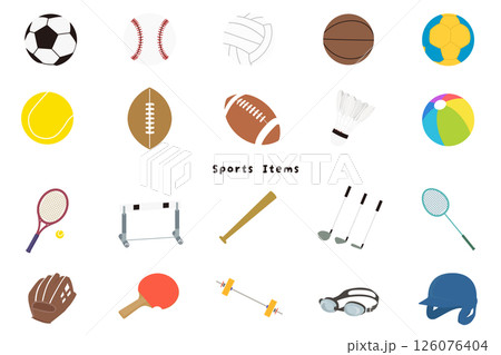 スポーツカラーアイコンセット – 各種スポーツ用品のベクターイラスト スポーツカラーアイコンセット – 各種スポーツ用品のベクターイラスト 126076404