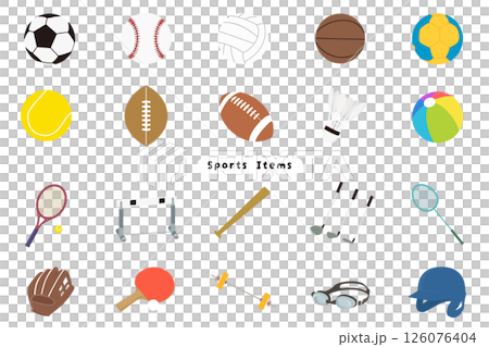 スポーツカラーアイコンセット – 各種スポーツ用品のベクターイラスト スポーツカラーアイコンセット – 各種スポーツ用品のベクターイラスト 126076404