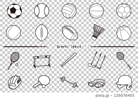 體育圖示集-各種運動器材的向量插圖 體育圖示集-各種運動器材的向量插圖 126076405