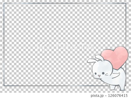 ハートを背に乗せる笑顔のうさぎのフレーム背景(白色) 126076415