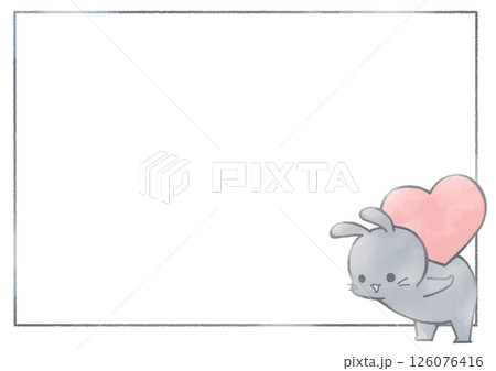 ハートを背に乗せる笑顔のうさぎのフレーム背景(黒色) 126076416