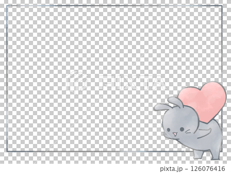 ハートを背に乗せる笑顔のうさぎのフレーム背景(黒色) 126076416