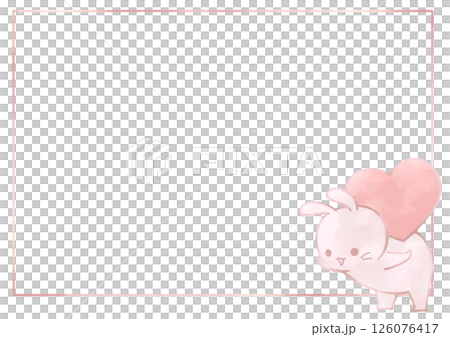 ハートを背に乗せる笑顔のうさぎのフレーム背景(さくら色) ハートを背に乗せる笑顔のうさぎのフレーム背景(さくら色) 126076417